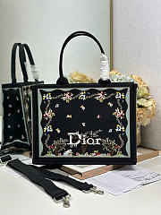 Dioramour Medium Dior Book Tote with Strap Black Multicolor Revolution Flowers Embroidery - 36x27.5x16.5cm - 2