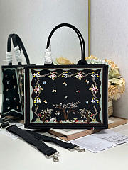 Dioramour Medium Dior Book Tote with Strap Black Multicolor Revolution Flowers Embroidery - 36x27.5x16.5cm - 1