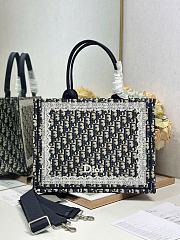 Medium Dior Book Tote with Strap Blue Dior Oblique Embroidery and White Lace - 36x27.5x16.5cm - 2