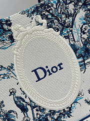 Medium Dior Book Tote with Strap Blue Toile de Jouy Floral Garden Embroidery and White Dior Médaillon - 36x27.5x16.5cm - 3