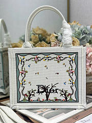 Dioramour Small Dior Book Tote with Strap White Multicolor Revolution Flowers Embroidery M1404PEHX_M933 - 26.5x22x14cm - 3
