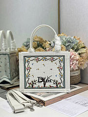 Dioramour Small Dior Book Tote with Strap White Multicolor Revolution Flowers Embroidery M1404PEHX_M933 - 26.5x22x14cm - 4