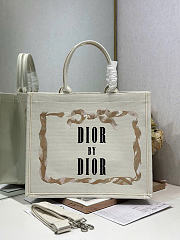 Large Dior Book Tote Beige, Pink and Black Book Cover Embroidery - 42x35x18cm - 1