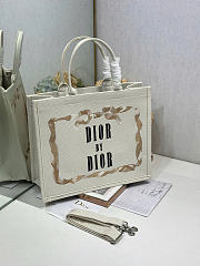 Large Dior Book Tote Beige, Pink and Black Book Cover Embroidery - 42x35x18cm - 2