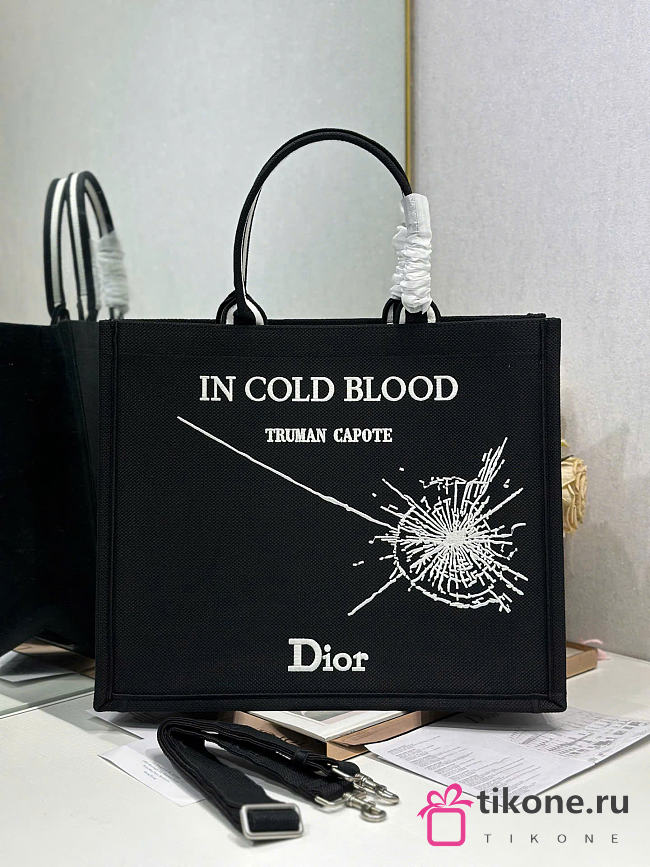 Large Dior Book Tote Black and White Book Cover Embroidery - 42x35x18cm - 1