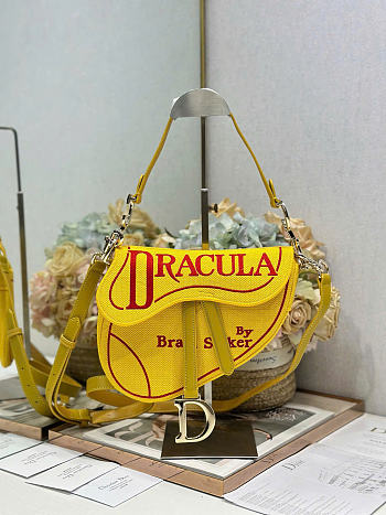 Dior Saddle Bag with Strap Yellow and Red Book Cover Embroidery - 25.5x20x6.5cm