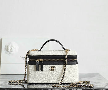 Chanel Vanity with Chain Tweed Calfskin & Gold-Tone Metal White & Black - 19.5x17x5cm