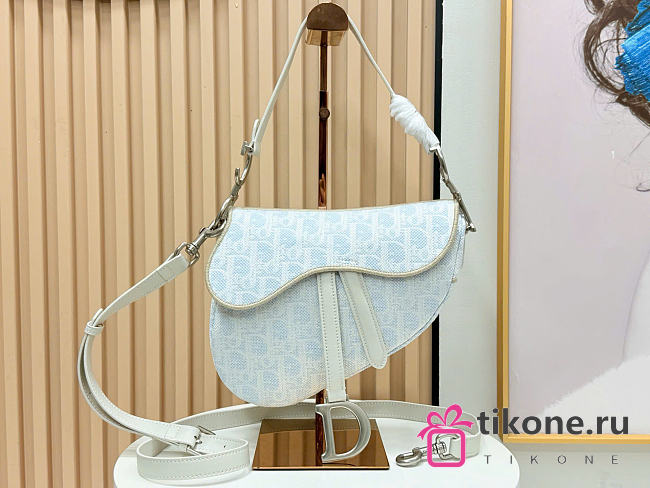 Dior Saddle Bag with Strap Céleste Blue Dior Oblique Washed Jacquard - 25.5x20x6.5cm - 1