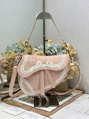 Dioramour Small Saddle Bag with Strap Soupir Pink Dior Oblique Embroidery and White Lace - 20x16x5cm - 1