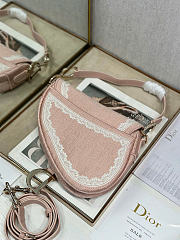 Dioramour Small Saddle Bag with Strap Soupir Pink Dior Oblique Embroidery and White Lace - 20x16x5cm - 5
