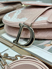 Dioramour Small Saddle Bag with Strap Soupir Pink Dior Oblique Embroidery and White Lace - 20x16x5cm - 4