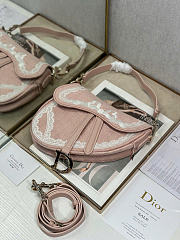 Dioramour Small Saddle Bag with Strap Soupir Pink Dior Oblique Embroidery and White Lace - 20x16x5cm - 6