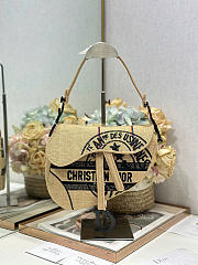 Dior Saddle Bag Beige Jute Canvas Embroidered with Dior Union Motif - 25.5x20x6.5cm - 1