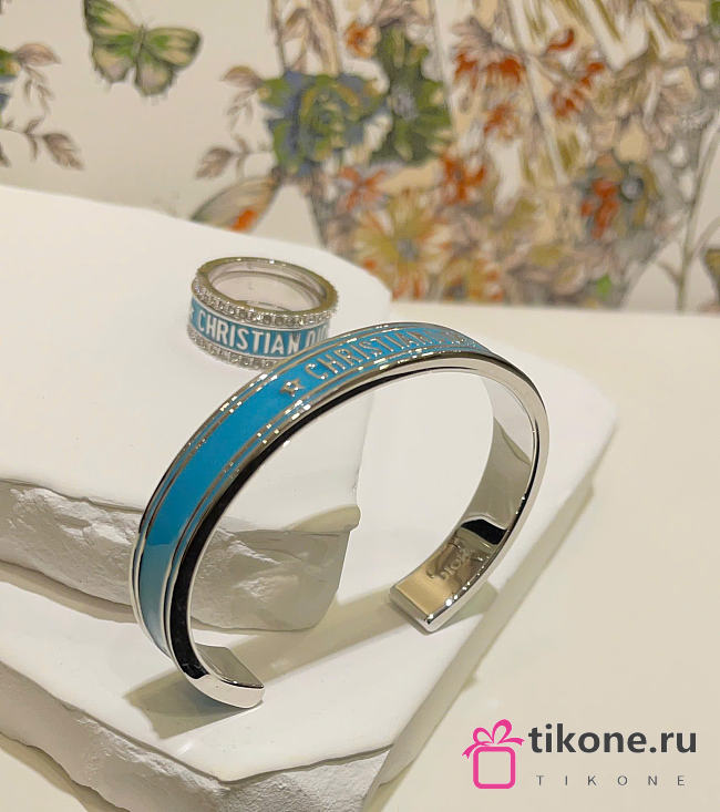 Dior Code Bangle In Silver-Finish Metal And Turquoise Lacquer - 1
