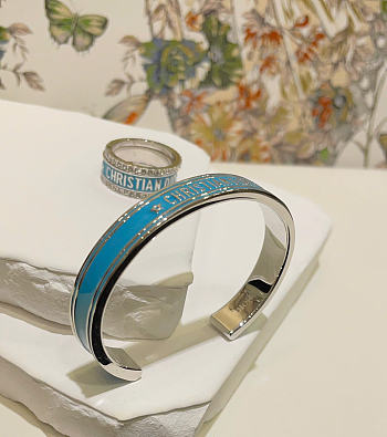 Dior Code Bangle In Silver-Finish Metal And Turquoise Lacquer
