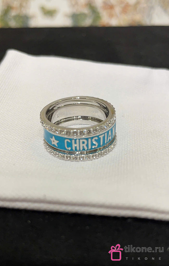 Dior Code Ring Set Silver-Finish Metal with Silver-Tone Crystals and Turquoise Lacquer - 1