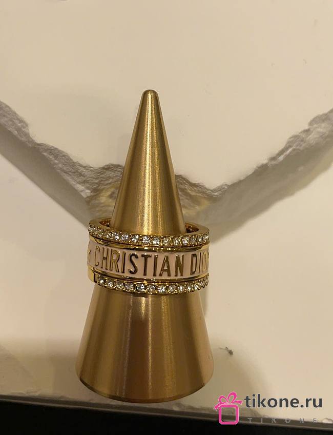 Dior Code Ring Set Gold-Finish Metal with Silver-Tone Crystals and Beige Lacquer - 1