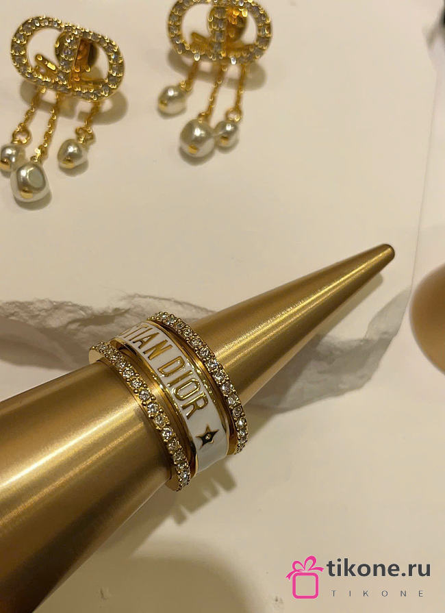 Dior Code Ring Set Gold-Finish Metal with Silver-Tone Crystals and White Lacquer - 1