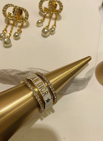 Dior Code Ring Set Gold-Finish Metal with Silver-Tone Crystals and White Lacquer