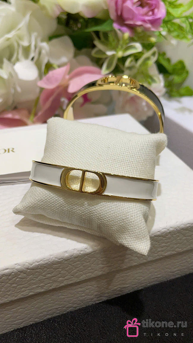 Dior 30 Montaigne Thin Bangle Gold-Finish Metal and White Lacquer  - 1