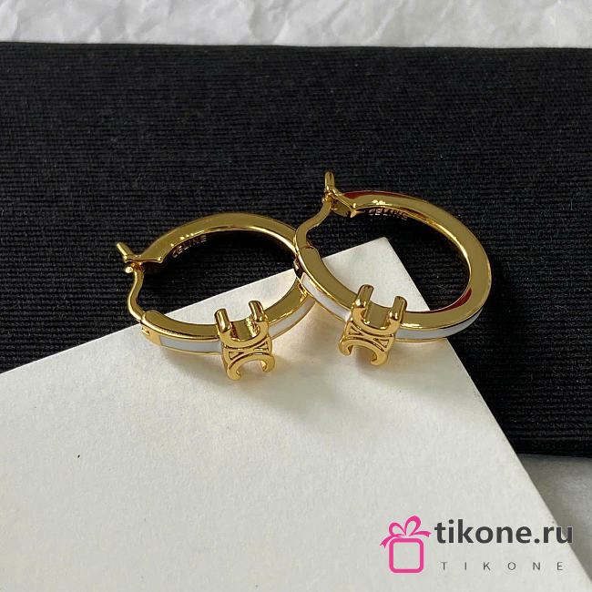 Celine Triomphe Hoops in Enamel and Brass with Gold Finish Gold/Ivory - 1