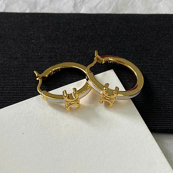 Celine Triomphe Hoops in Enamel and Brass with Gold Finish Gold/Ivory