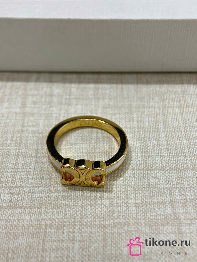 Celine Triomphe Ring in Enamel and Brass with Gold Finish Gold/Ivory - 1