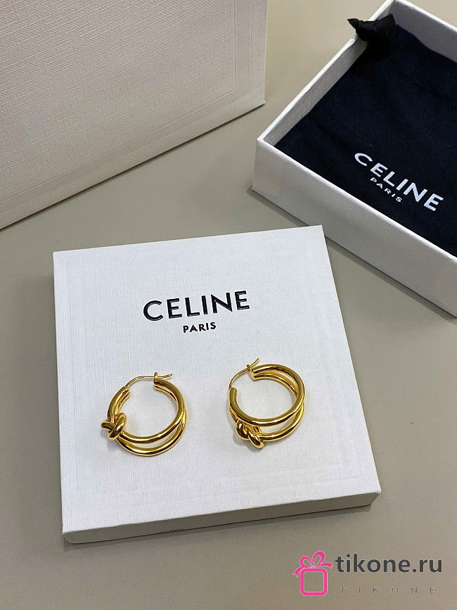 Celine Knot Double Hoops in Brass with Gold Finish - 1