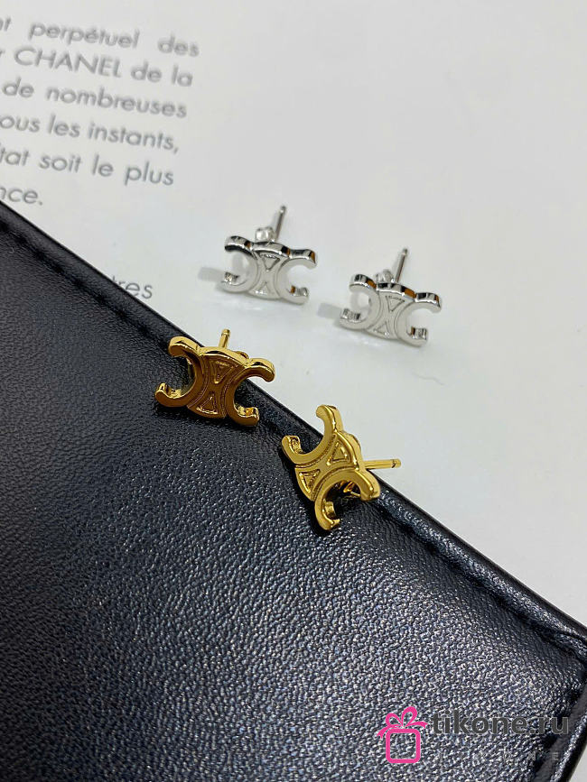 Celine Triomphe Studs in Brass with Gold Finish Gold/Silver - 1