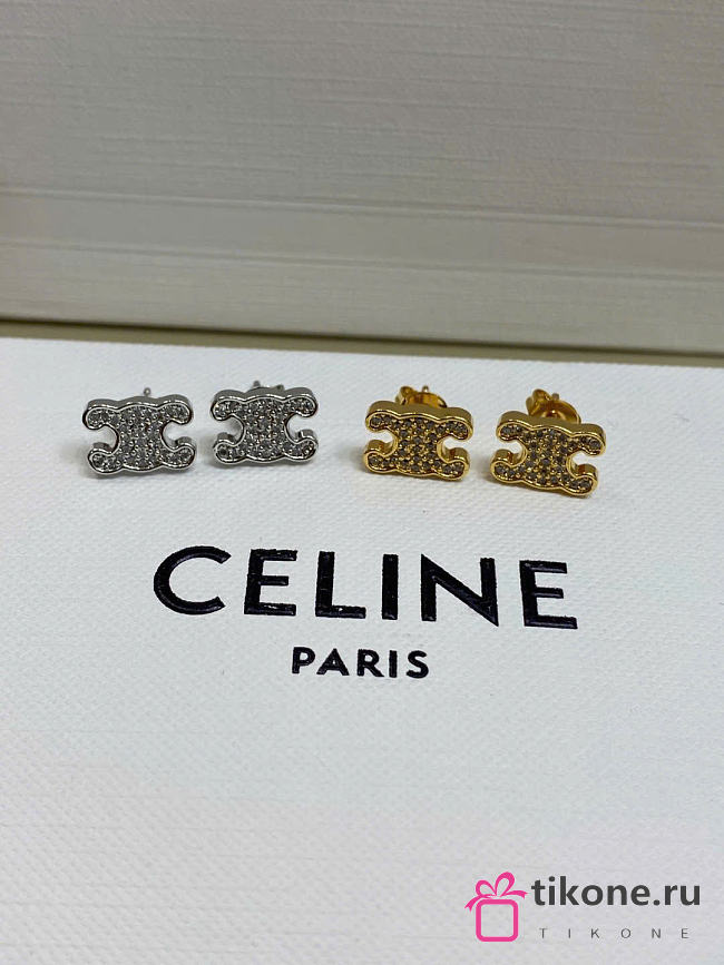 Celine Triomphe Rhinestone Studs in Strass and Brass with Rhodium Finish Gold/Silver - 1