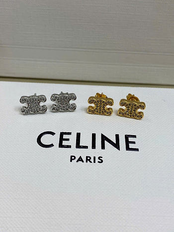 Celine Triomphe Rhinestone Studs in Strass and Brass with Rhodium Finish Gold/Silver