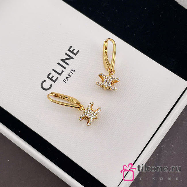 Celine Triomphe Rhinestone Earrings in Brass with Gold Finish and Crystals  - 1