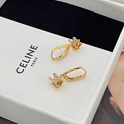 Celine Triomphe Rhinestone Earrings in Brass with Gold Finish and Crystals  - 3