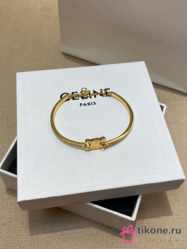 Celine Triomphe Articulated Sparkle Bracelet in Strass and Brass with Gold Finish - 1