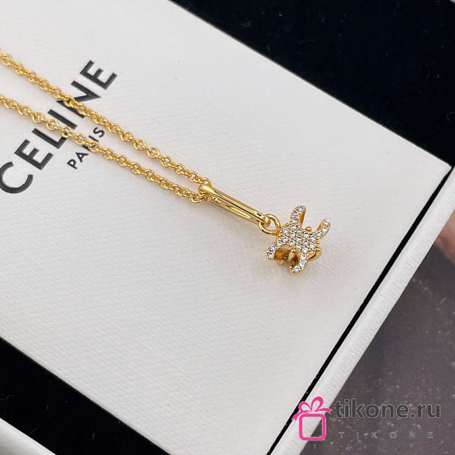 Celine Triomphe Rhinestone Necklace in Brass with Gold Finish and Crystals - 1