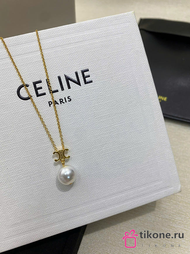 Celine Les Perles Celine Necklace in Resin Pearl and Brass with Gold Finish - 1