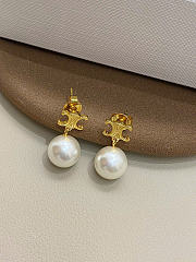 Celine Les Perles Celine Earrings in Brass with Gold Finish and Resin Pearls - 2