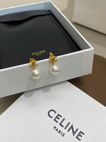 Celine Les Perles Celine Earrings in Brass with Gold Finish and Resin Pearls