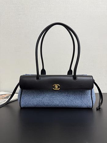 Chanel Small Tote Denim Grained Calfskin & Gold-Tone Metal Blue Black - 30.5x15x11.5cm