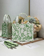 Small Dior Book Tote with Strap Green Multicolor Toile de Jouy Clover Embroidery and White Dior Médaillon - 26.5x22x14cm - 4