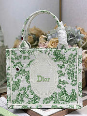 Small Dior Book Tote with Strap Green Multicolor Toile de Jouy Clover Embroidery and White Dior Médaillon - 26.5x22x14cm - 2