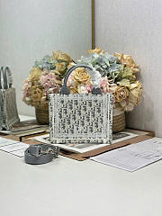 Small Dior Book Tote with Strap Latte and Gray Dior Oblique Embroidery and White Lace - 26.5x22x14cm - 1