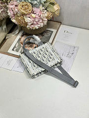 Small Dior Book Tote with Strap Latte and Gray Dior Oblique Embroidery and White Lace - 26.5x22x14cm - 4