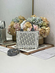 Small Dior Book Tote with Strap Latte and Gray Dior Oblique Embroidery and White Lace - 26.5x22x14cm - 5