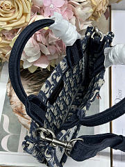 Small Dior Book Tote with Strap Blue Dior Oblique Embroidery and White Lace - 26.5x22x14cm - 6