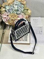 Small Dior Book Tote with Strap Blue Dior Oblique Embroidery and White Lace - 26.5x22x14cm - 3