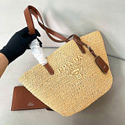 Prada Medium Crochet And Leather Tote Bag Beige/Brandy 1BG653 - 26x24x15cm - 2