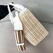 Prada Medium Wicker And Linen Blend Tote Bag White 1BG835 - 26x18x11.5cm - 6