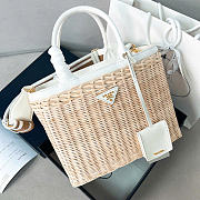 Prada Medium Wicker And Linen Blend Tote Bag White 1BG835 - 26x18x11.5cm - 3