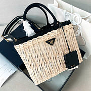 Prada Medium Wicker And Linen Blend Tote Bag Black 1BG835 - 26x18x11.5cm - 1